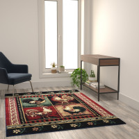 Flash Furniture ACD-RG70HL-57-RD-GG Gallus Collection 5' x 7' Red Rooster Themed Olefin Area Rug with Jute Backing for Kitchen, Living Room, Bedroom